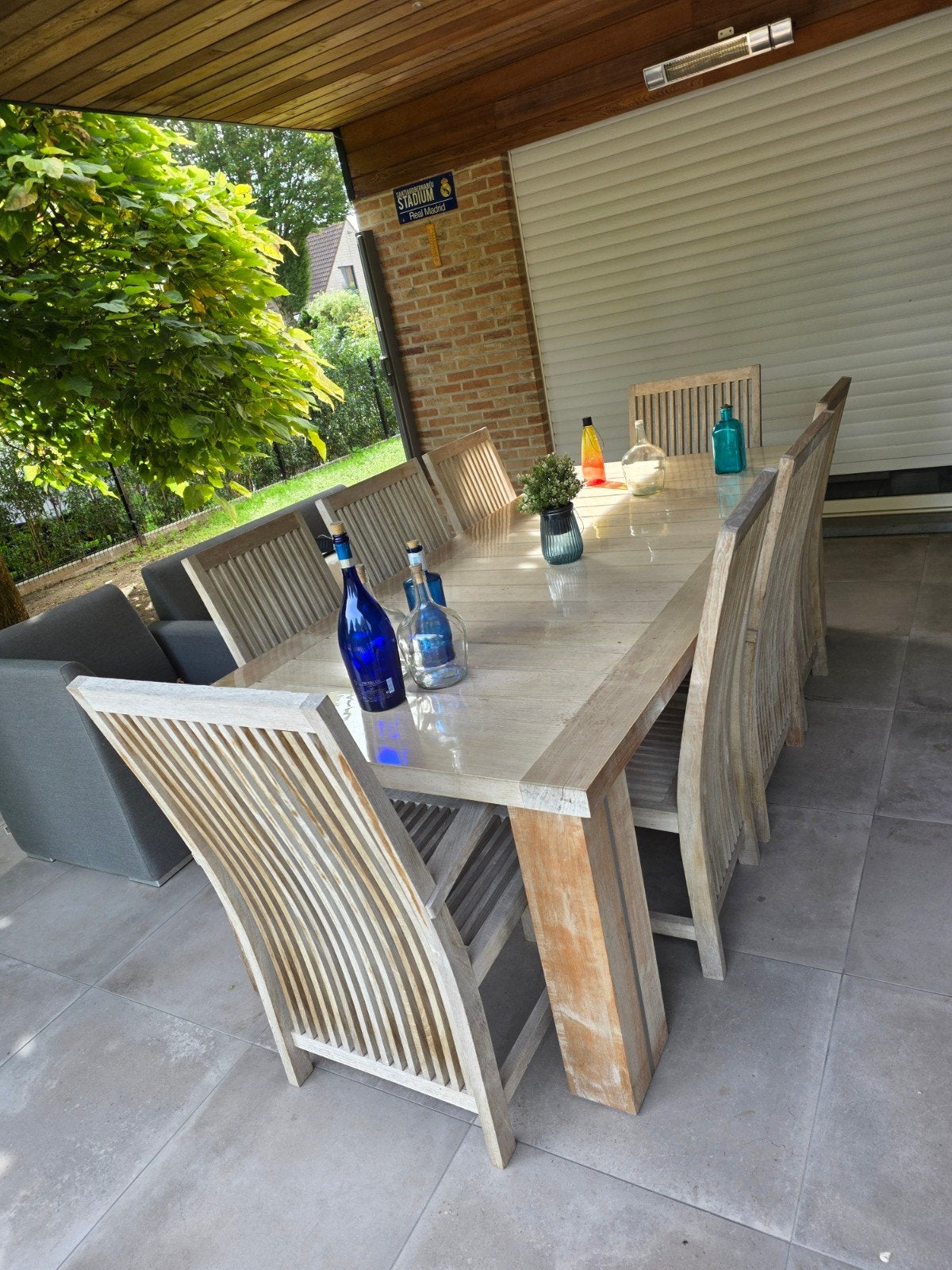 teaktafel met 8 stoelen, Enlèvement, Comme neuf, Bois