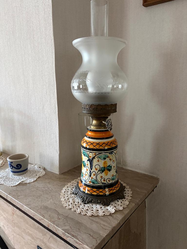 Vintage tafellamp met beschilderde keramiek, Ophalen, Huis en Inrichting