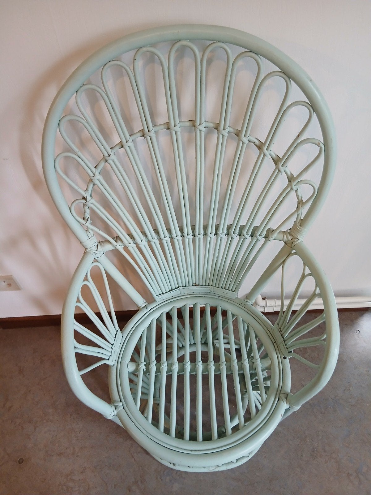 Fauteuil Emmanuelle vintage en rotin – Vert céladon, Enlèvement, Rotin
