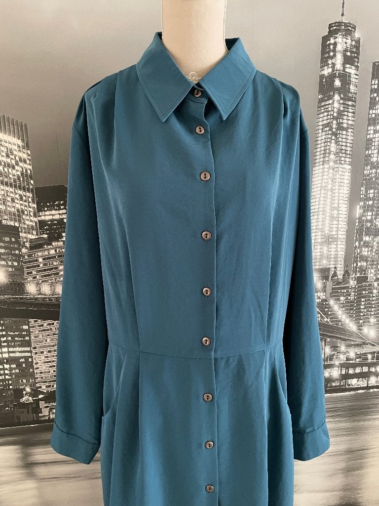 jurk kleed doorknoopjurk olieblauw - Chris Janssens - 44, Taille 42/44 (L), Chris Janssens, Comme neuf, Bleu