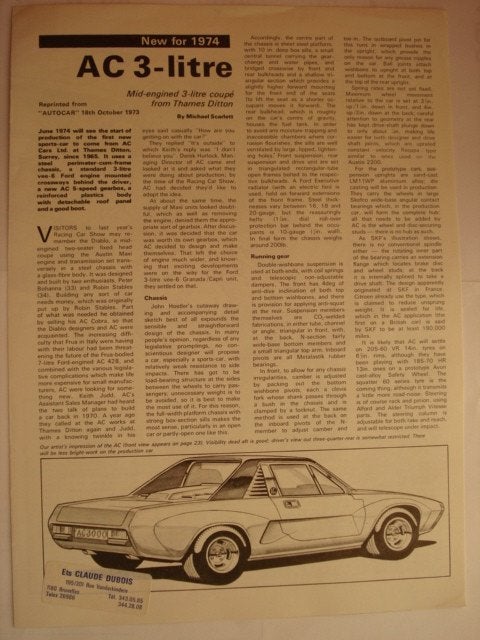 AC 3-litre 3000ME 1973 Ford Brochure AC Ace 1998 Press photo, Envoi, Utilisé, Ford