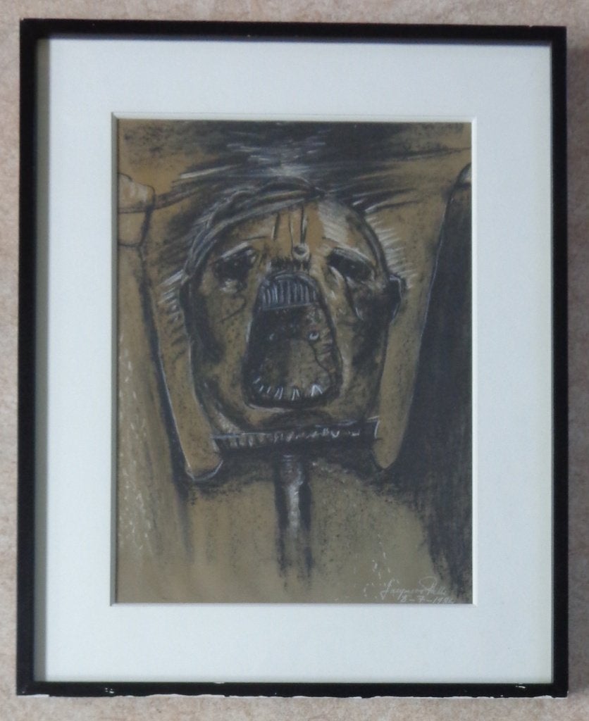 JACQUES PILLE / HITLER / ORIGINEEL WERK / 67x54cm / KADER, Antiquités & Art, Art | Peinture | Moderne, Enlèvement ou Envoi, Verre