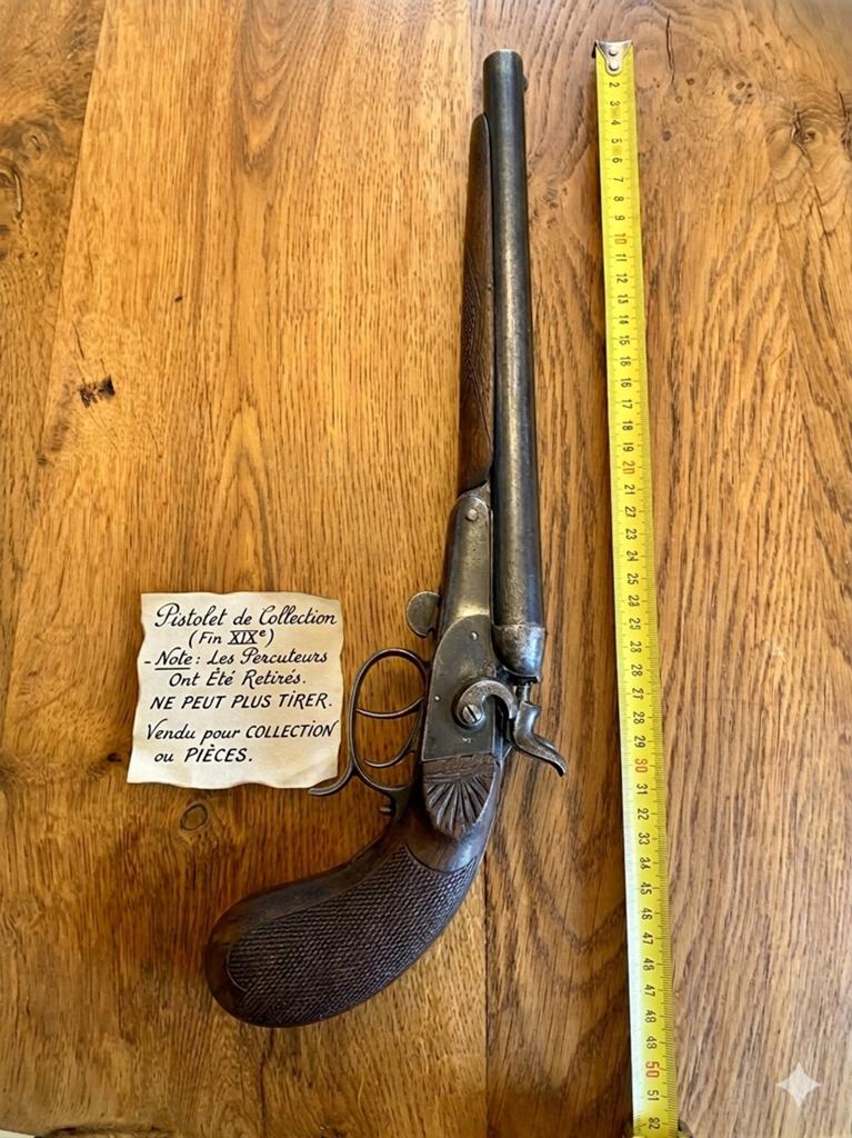 ZELDZAAM ANTIEK JACHTPISTOOL 50 CM MET ONTBREKENDE SPITSEN, Antiek en Kunst, Curiosa en Brocante, Ophalen of Verzenden