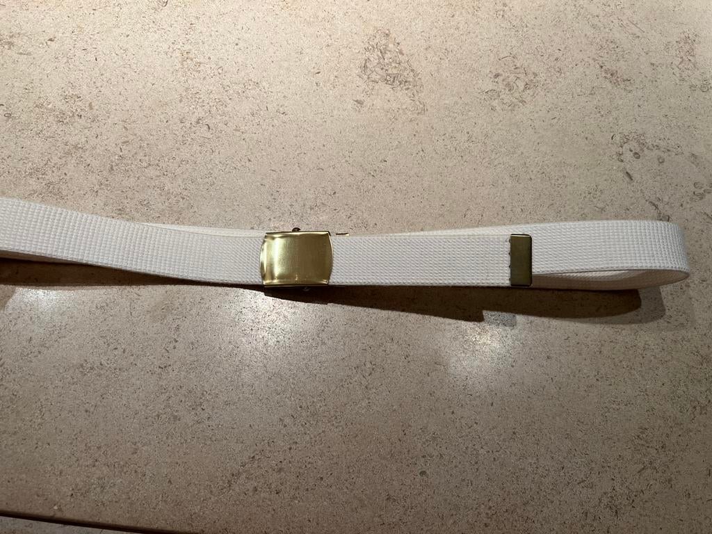 Verstelbare stoffen riem 110 cm, Kleding | Heren, Riemen en Ceintuurs, Ophalen, Wit, 105 tot 115 cm, Zo goed als nieuw