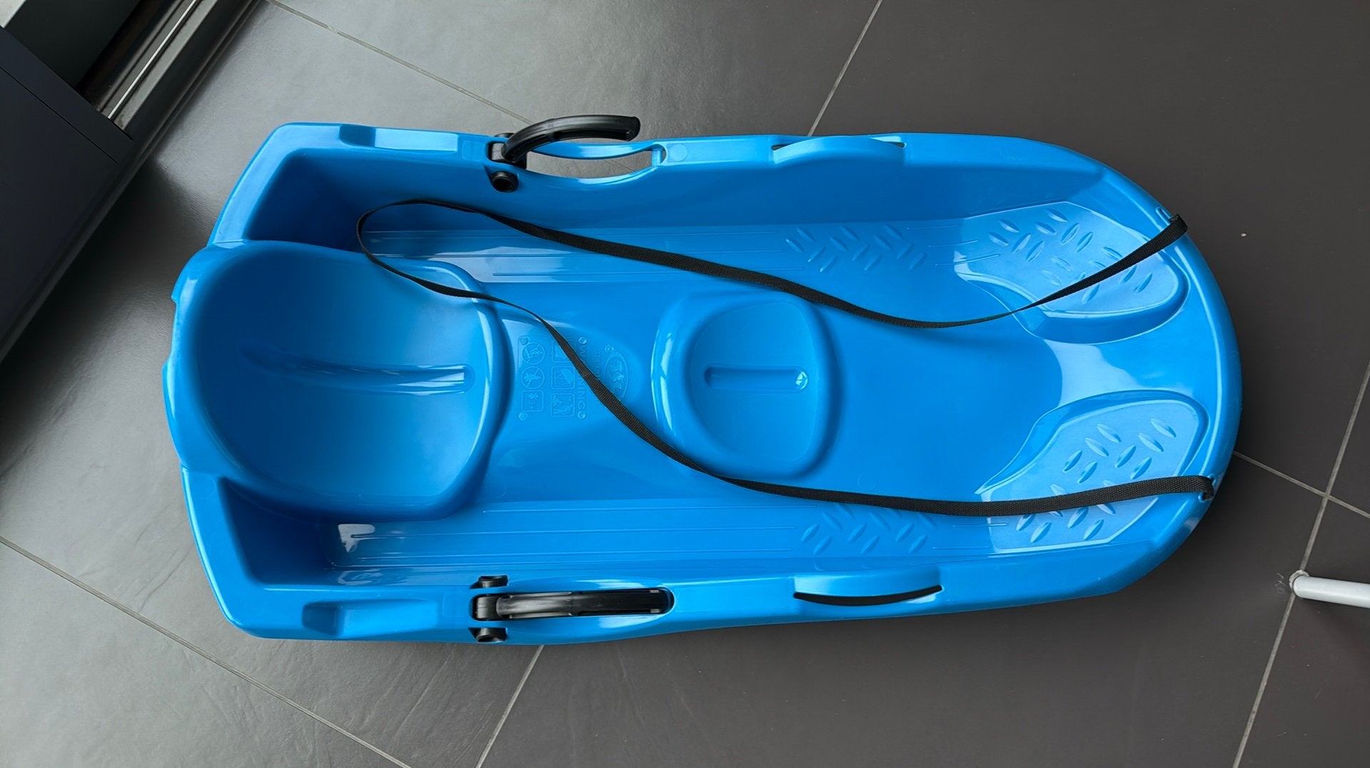 Blauwe plastiek slee met remmen, Kinderen en Baby's, Ophalen, Rem, Gebruikt, Kunststof