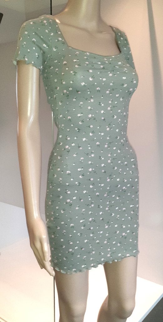 zomerjurk groen met bloemen coquette H&M Divided XS, Nieuw, Ophalen of Verzenden, Maat 34 (XS) of kleiner, Boven de knie