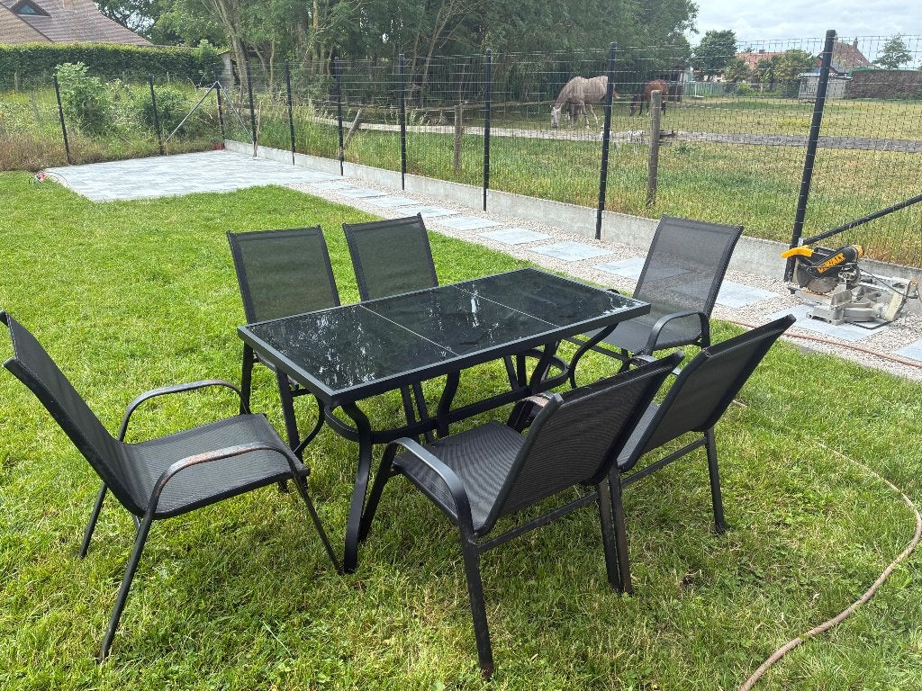 Tuintafel met 6 stoelen, Tuin en Terras, Tuintafels, Ophalen, Gebruikt, Rechthoekig