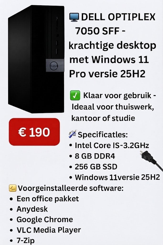 Dell Optiplex 7050 Small Form Factor, 256 GB, 8 GB, Reconditionné, SSD