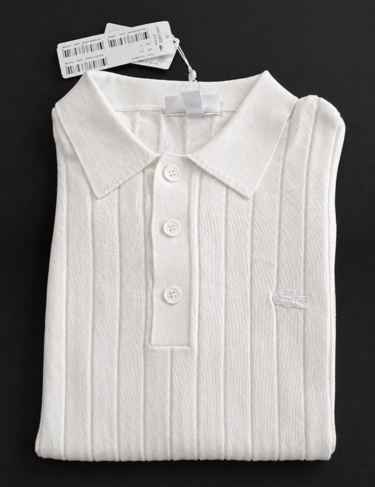 Polo Lacoste en maille côtelé, Ophalen of Verzenden, Zo goed als nieuw, Wit