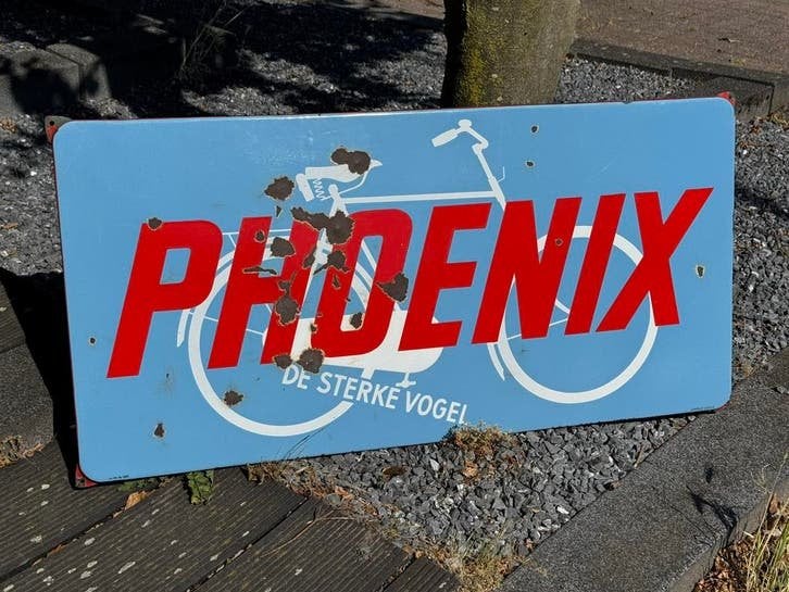 Groot oud Phoenix fiets emaille reclamebord
