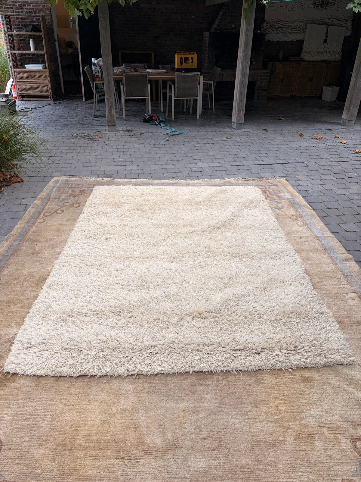 Wollen hoogpolig tapijt van 1,70 x 2,40 m, Huis en Inrichting, Ophalen, Gebruikt, Wit