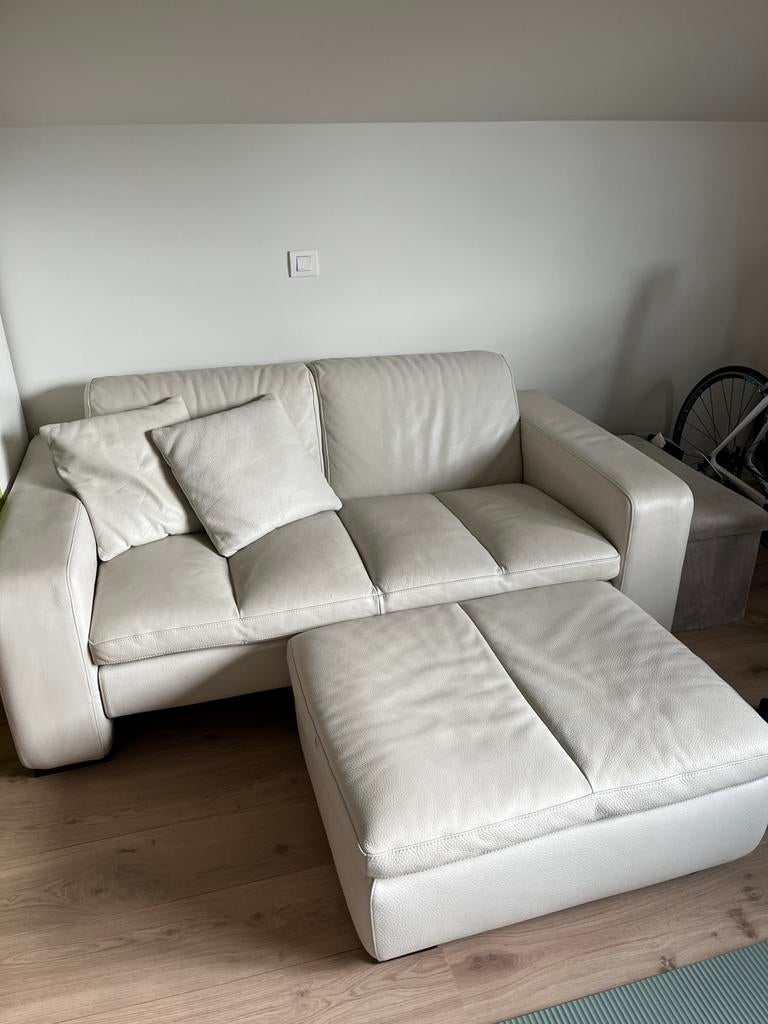 Lederen 2-zit + pouf Natuzzi, Huis en Inrichting, Ophalen, Gebruikt, Leer