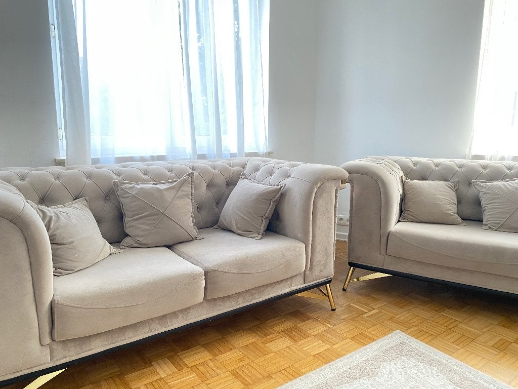Canapé beige gold, Maison & Meubles, Enlèvement, Utilisé, Banc droit, Tissus