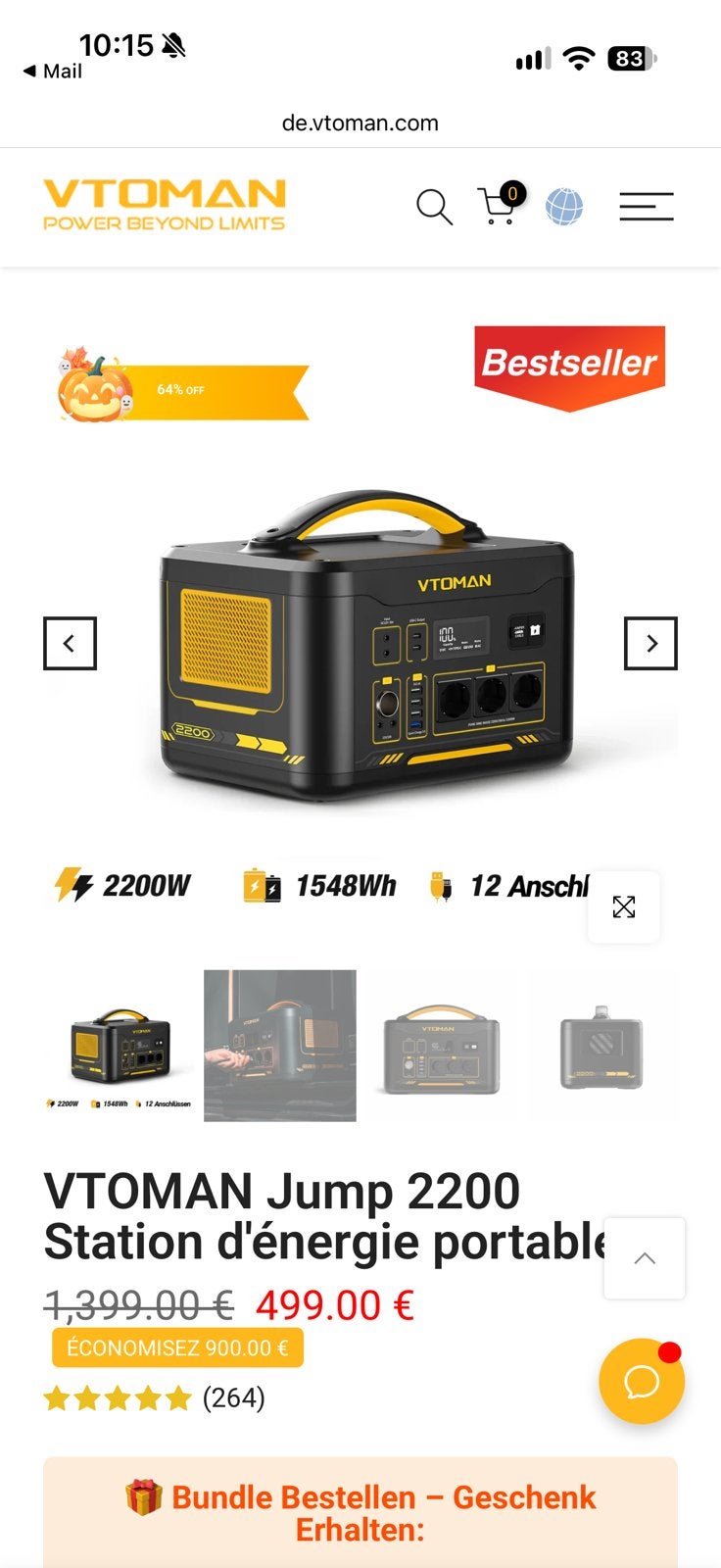 Batterie externe 2200w, Enlèvement, Comme neuf