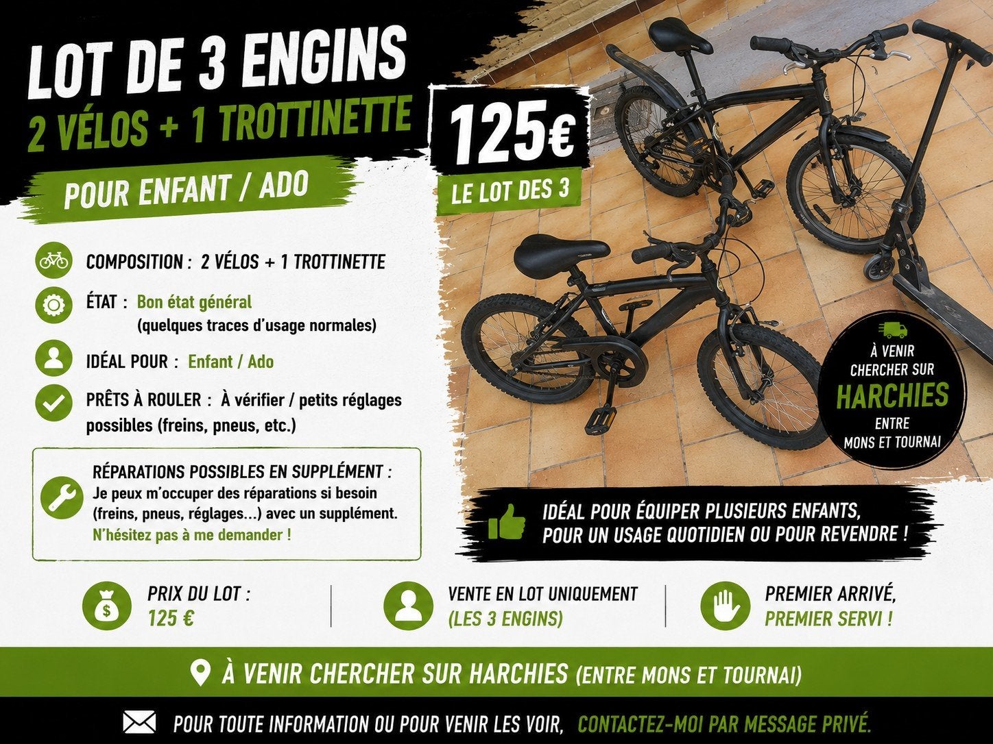 LOT 2 velo 1 trottinette pour ...., Fietsen en Brommers, Steps, Gebruikt, Overige typen, Ophalen of Verzenden