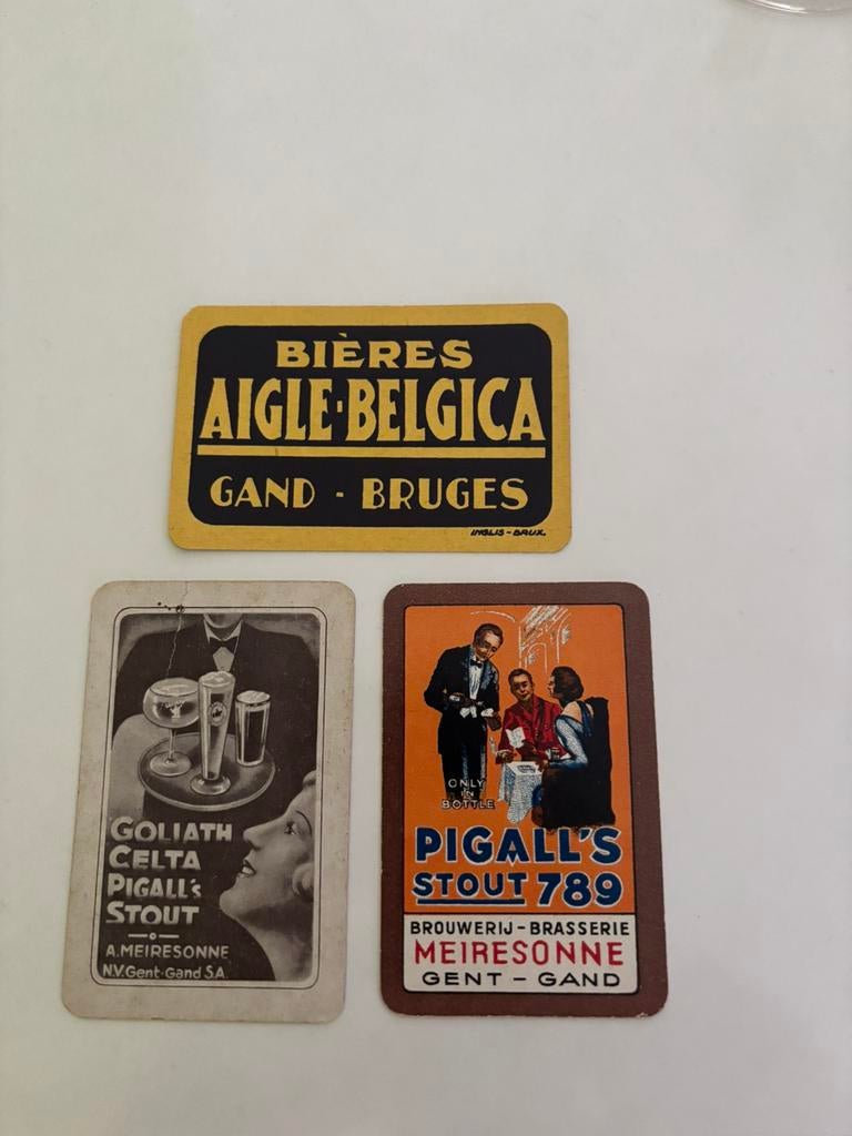 Drie oude speelkaarten Aigle Belgica Goliath Pigall’s Gent, Ophalen of Verzenden, Zo goed als nieuw, Speelkaart(en)