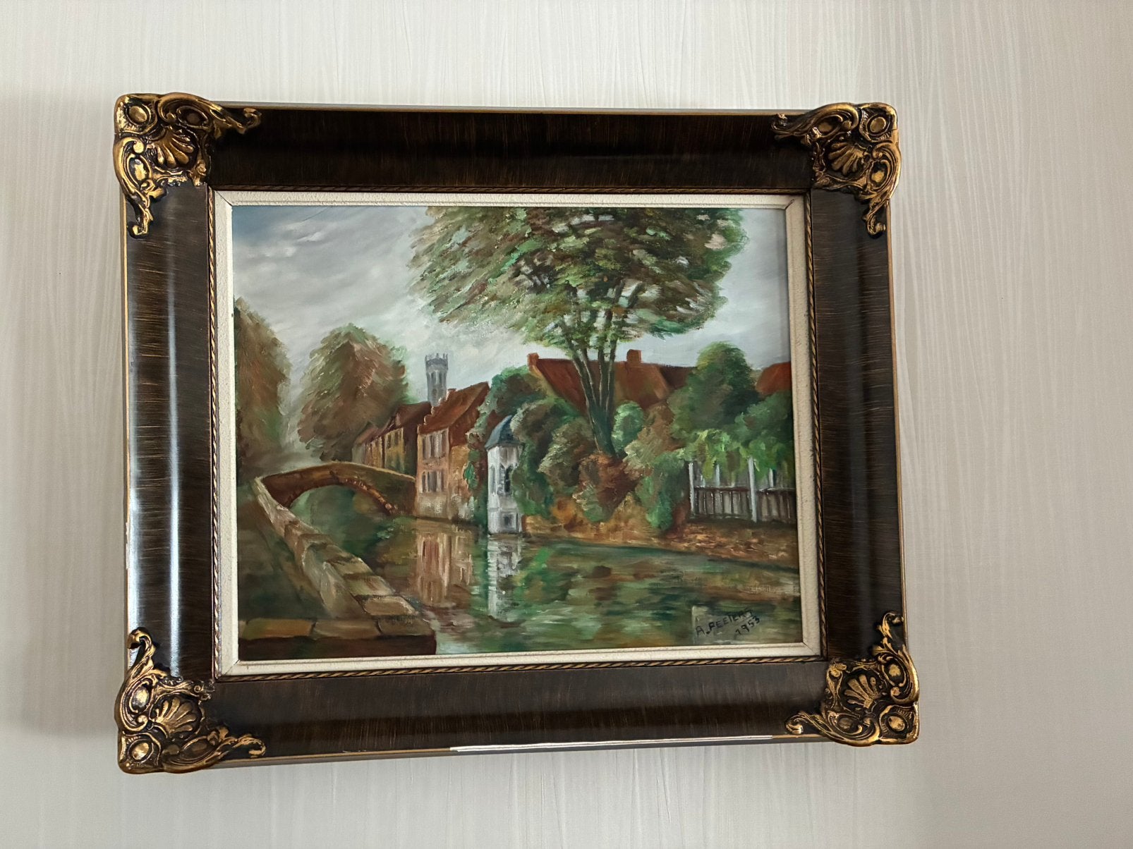 Schilderij van de Breese kunstenares Alberte Peeters, Enlèvement, Paysage urbain / rural