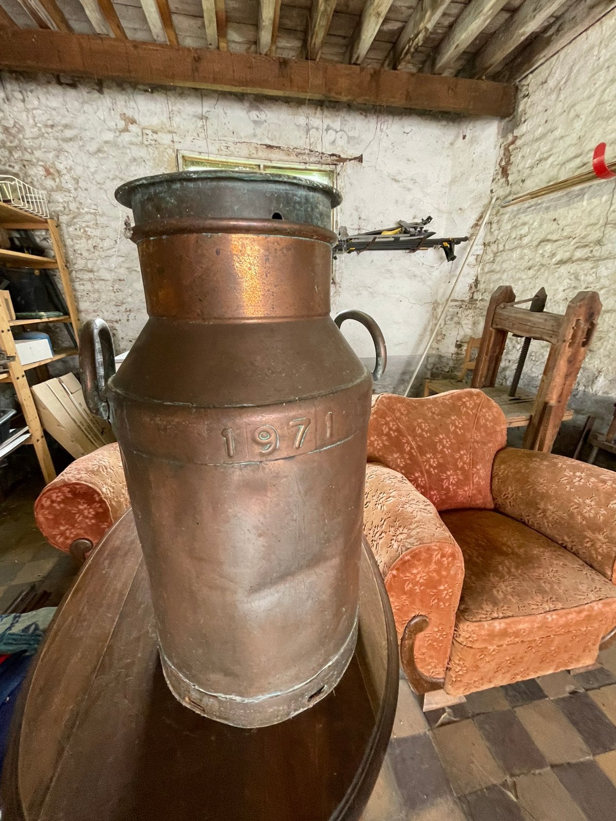 Cruche a lait ancienne avec couvercle gelria 1971, Enlèvement, Utilisé, Métal