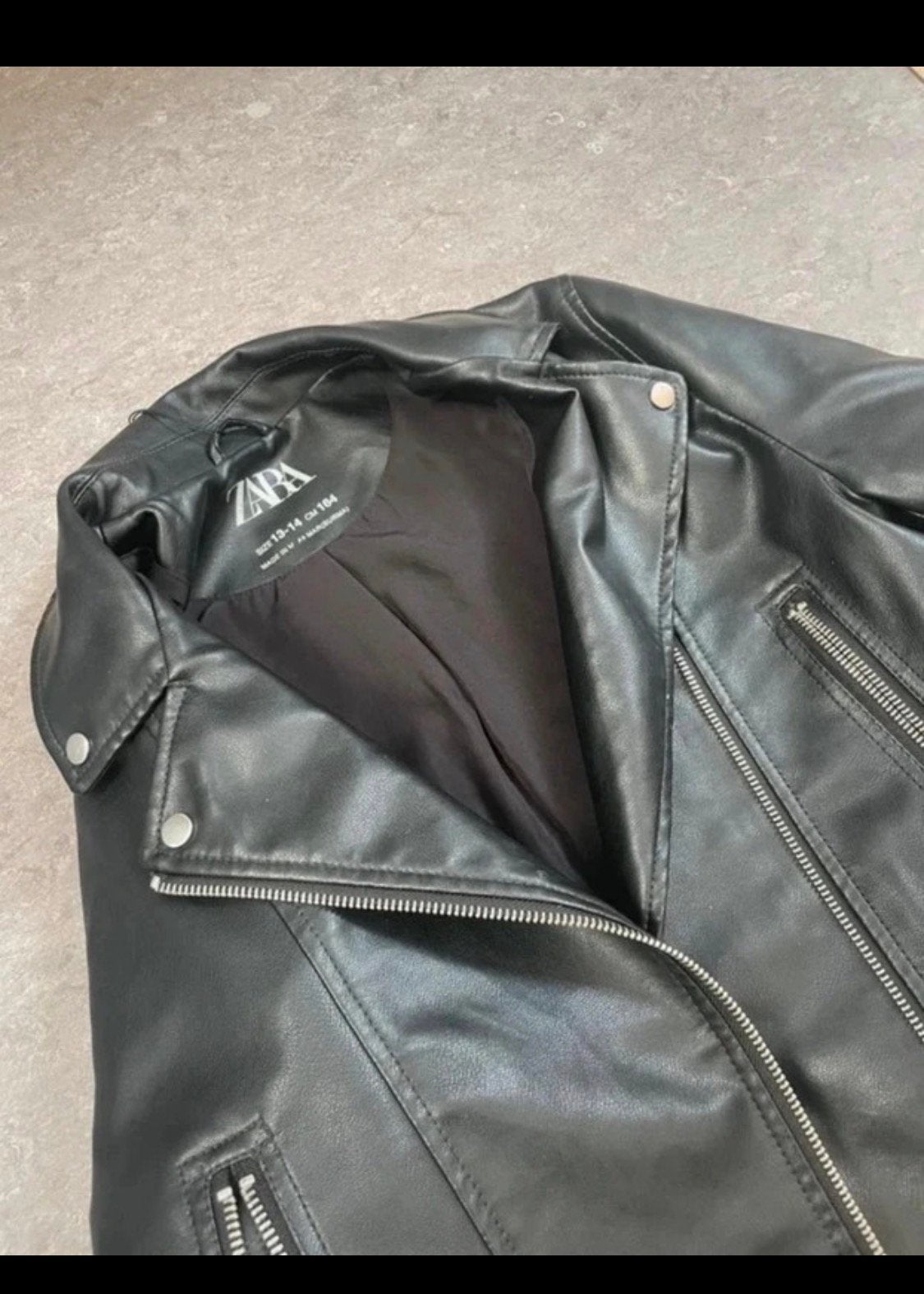 Zara Blouson biker en simili-cuir (enfant) XS/S, Envoi, Comme neuf, Noir