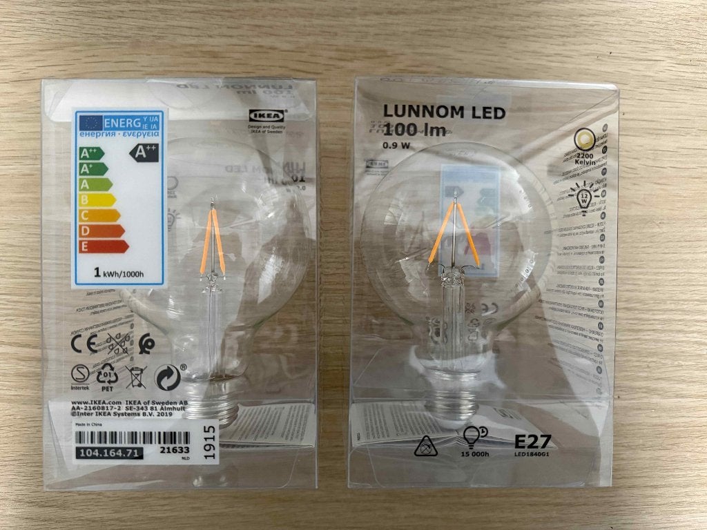 2x IKEA LUNNOM LED lamp E27 – 100 lumen, Maison & Meubles, Enlèvement, Comme neuf, IKEA