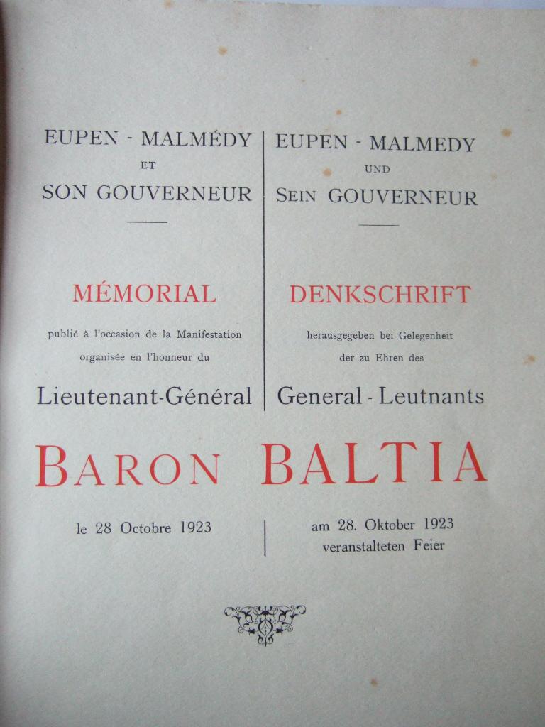 Gedenkschrift van Luitenant-generaal Baron Baltia, 1923, Ophalen of Verzenden