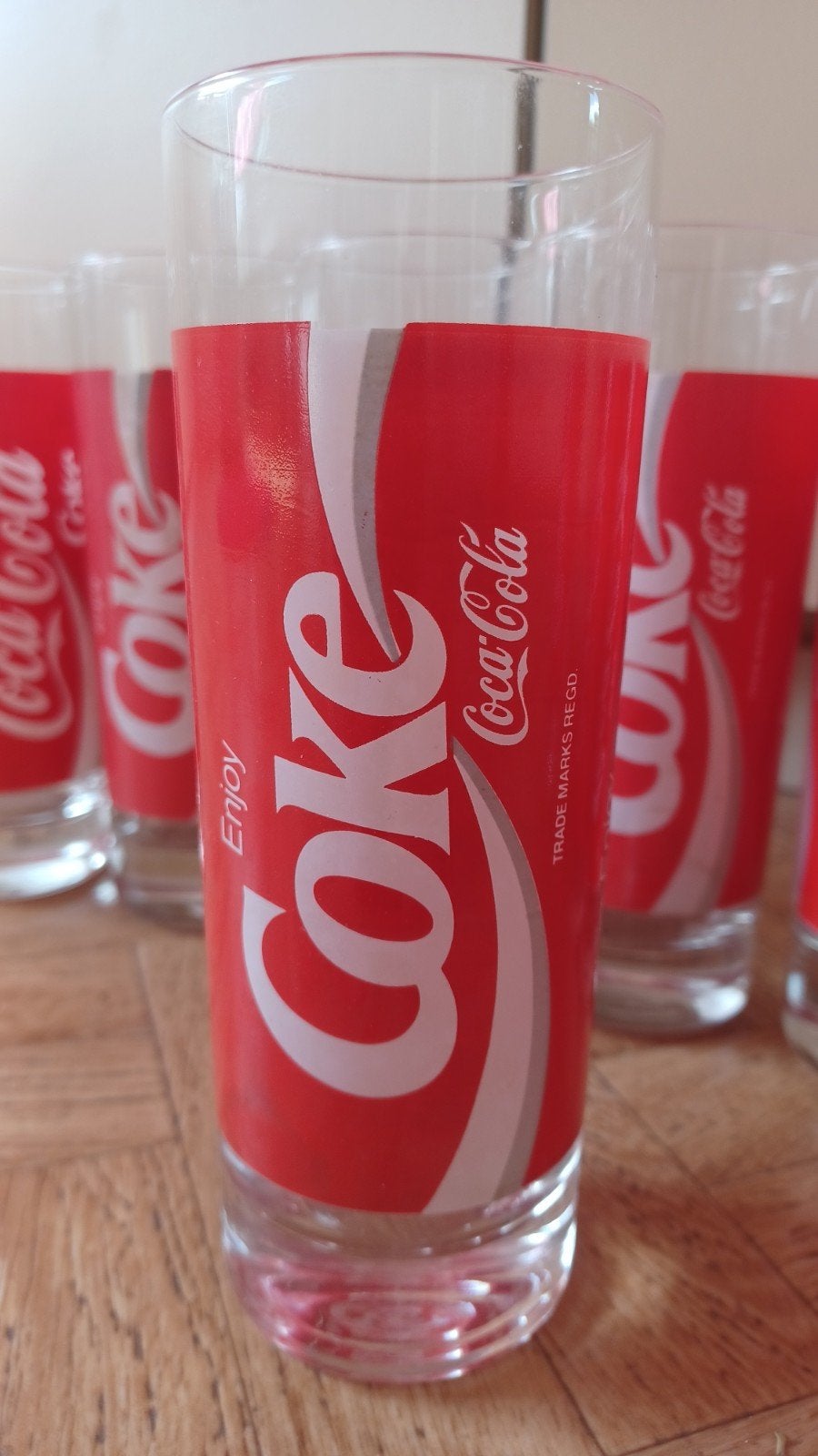 Mooie Set van 8 Vintage Coca-Cola Glazen – Retro "Enjoy Coke, Verzamelen, Ophalen