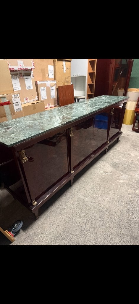 Eetplaats met marmeren blad 4 stoelen vitrine commode tafel, Ophalen