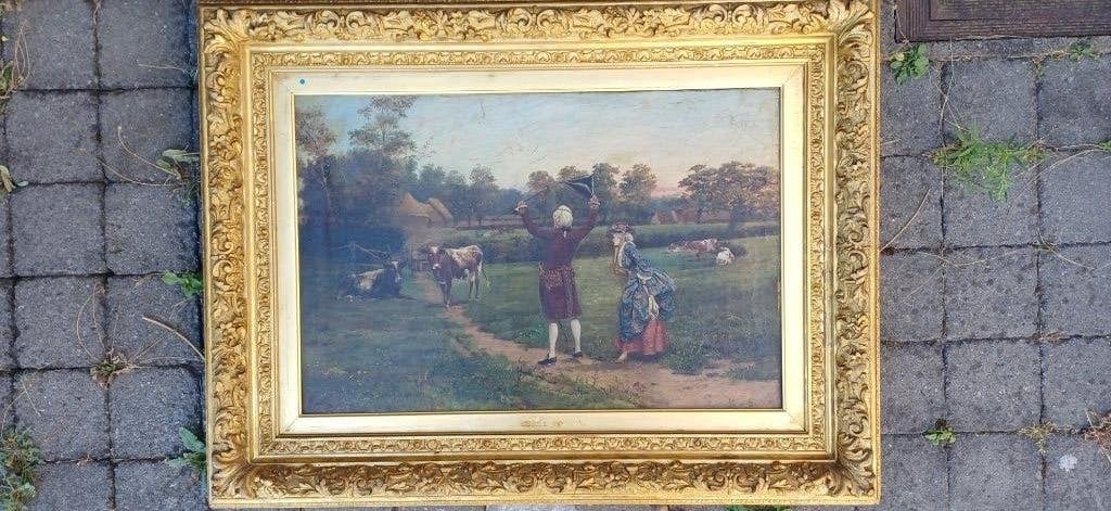Schilderij, Antiquités & Art, Art | Peinture | Classique, Autres techniques, Paysage, Cadre spécial, Enlèvement