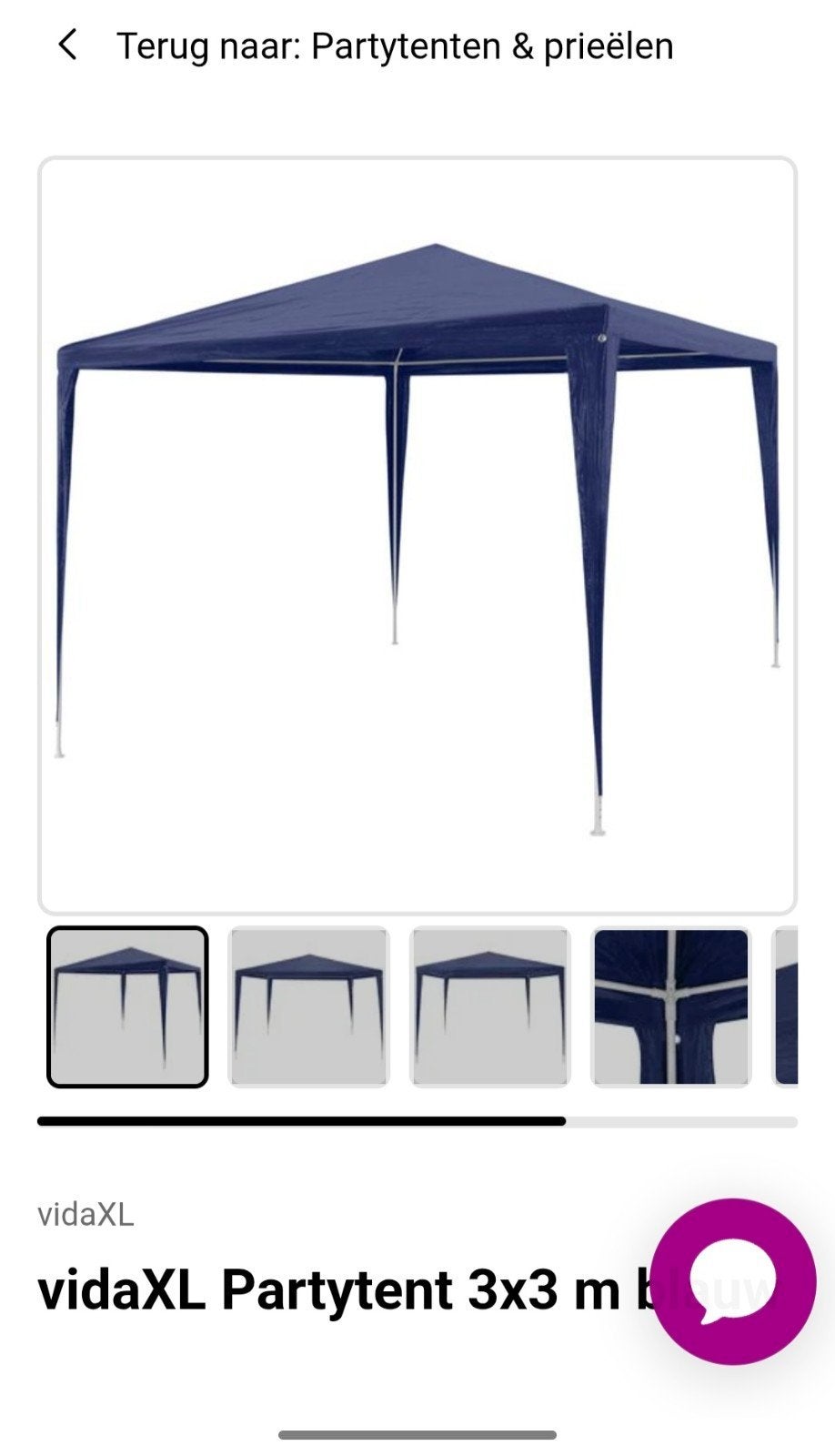 Party tent 3x3 blauw, Tuin en Terras, Ophalen