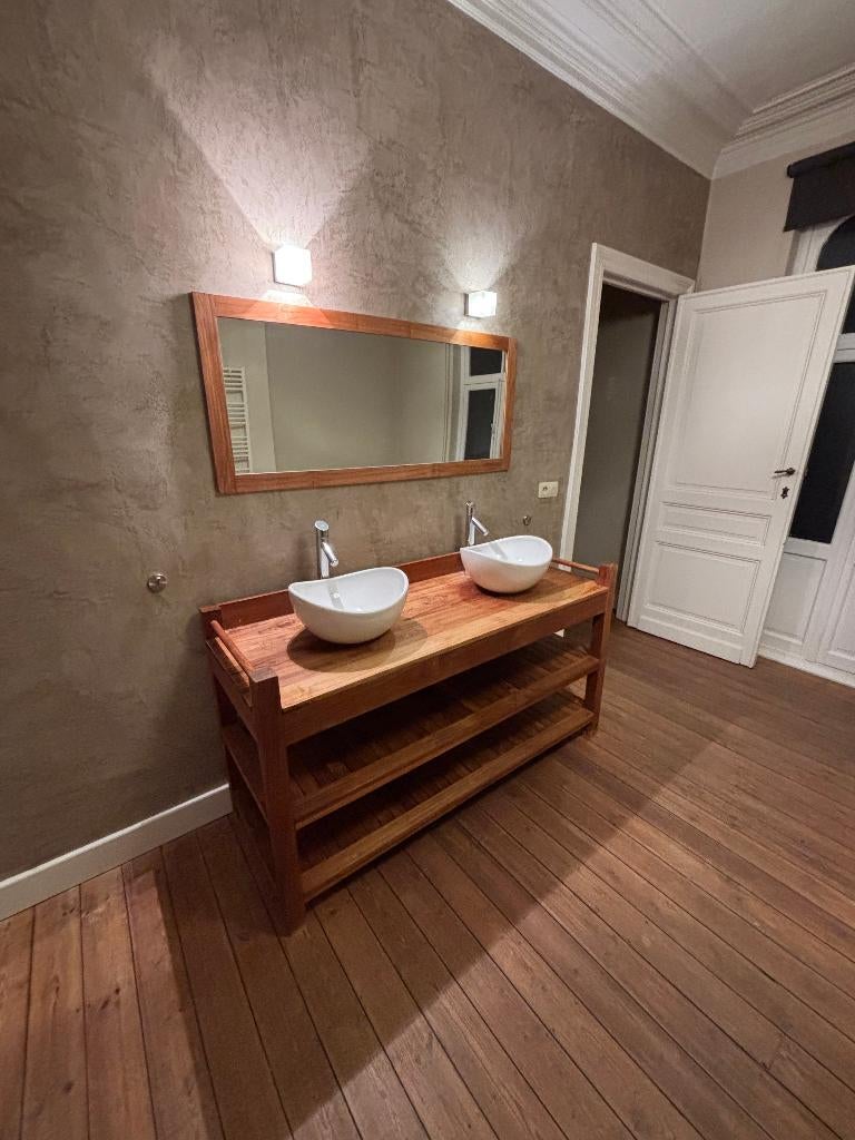 meuble double lavabo en teack équipé des 2 robinets, Enlèvement, Comme neuf, 150 à 200 cm, Meuble lavabo