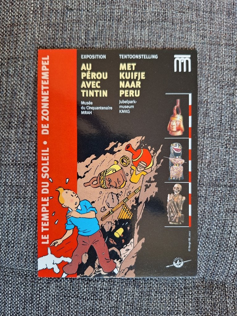 Herge Kuifje - Postkaart tentoonstelling Peru (2002), Verzamelen, Stripfiguren, Ophalen of Verzenden, Kuifje, Zo goed als nieuw