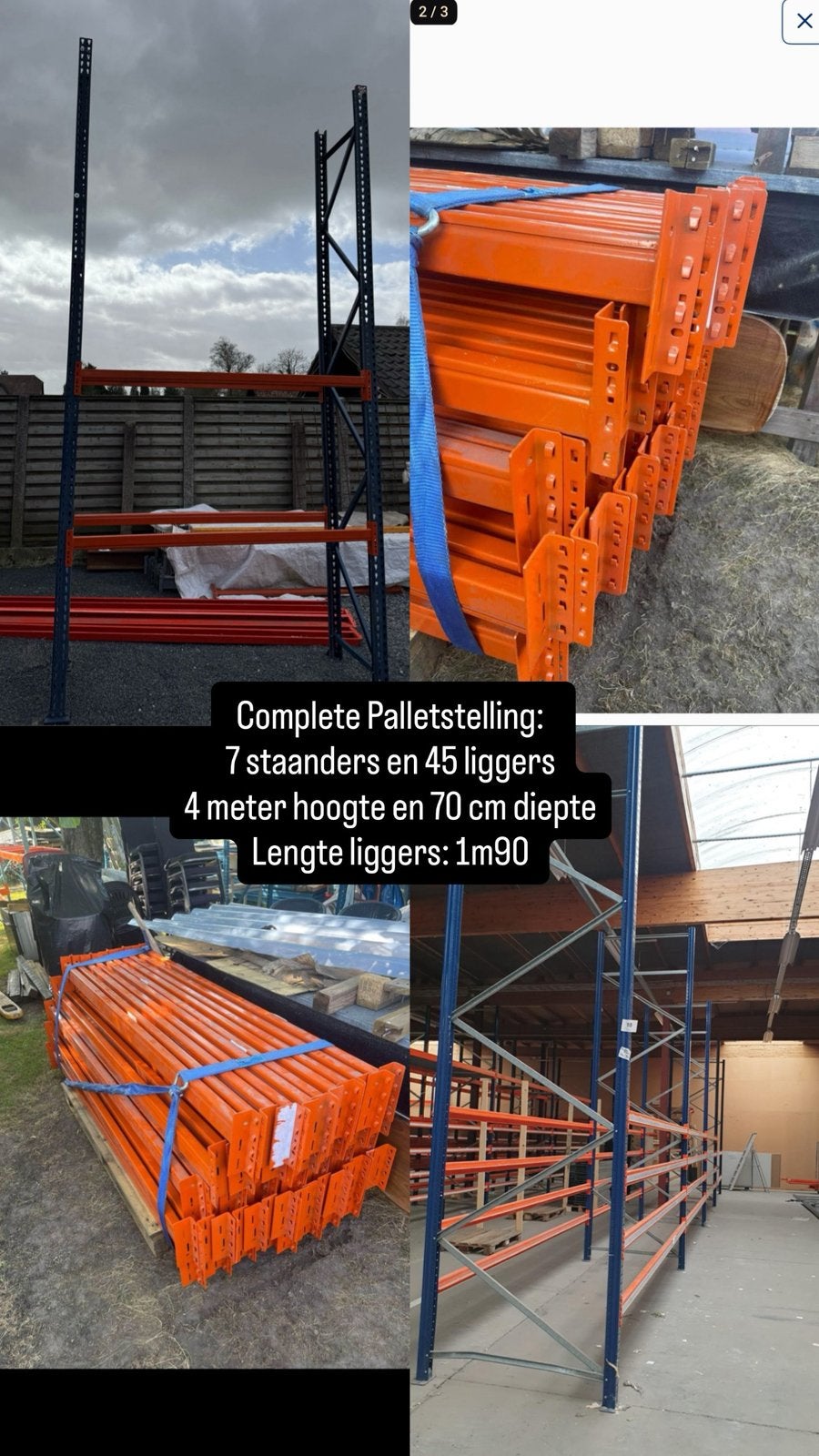 Étagère à palettes de 11,5 mètres - 7 montants + 45 poutres, Enlèvement