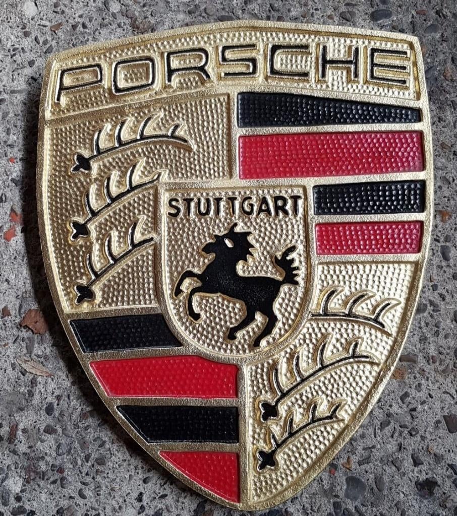 Porsche stuttgart zwaar gietijzeren garage showroom bord, Verzamelen, Ophalen of Verzenden, Gebruikt, Reclamebord