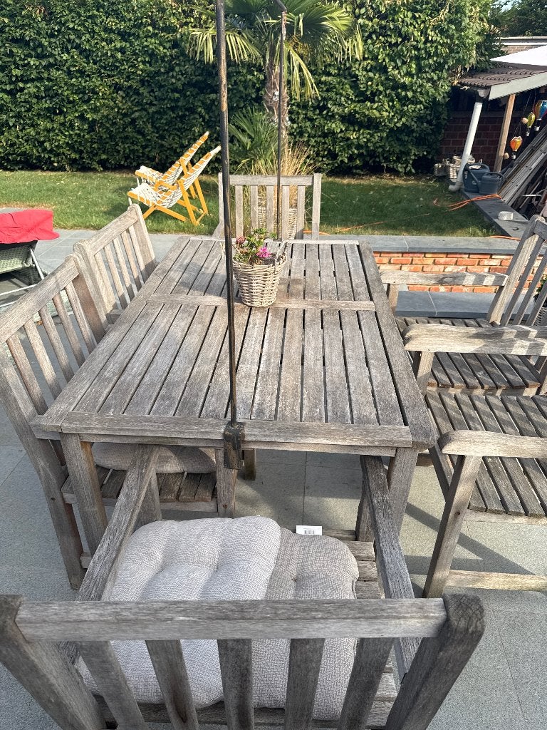 Teak tuitafel met 6 stoelen, Tuin en Terras, Ophalen, Gebruikt, Hout