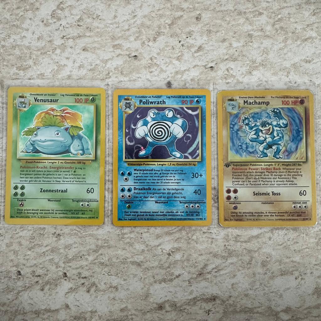 Pokemon base set holos vintage, Ophalen, Gebruikt, Meerdere kaarten, Foil