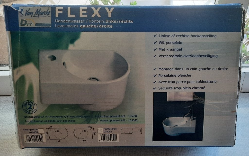 Lave-mains Flexy droit 41x28 cm blanc - WC - Nouveau, Bricolage & Construction, Enlèvement, Neuf, Pierre, Lavabo