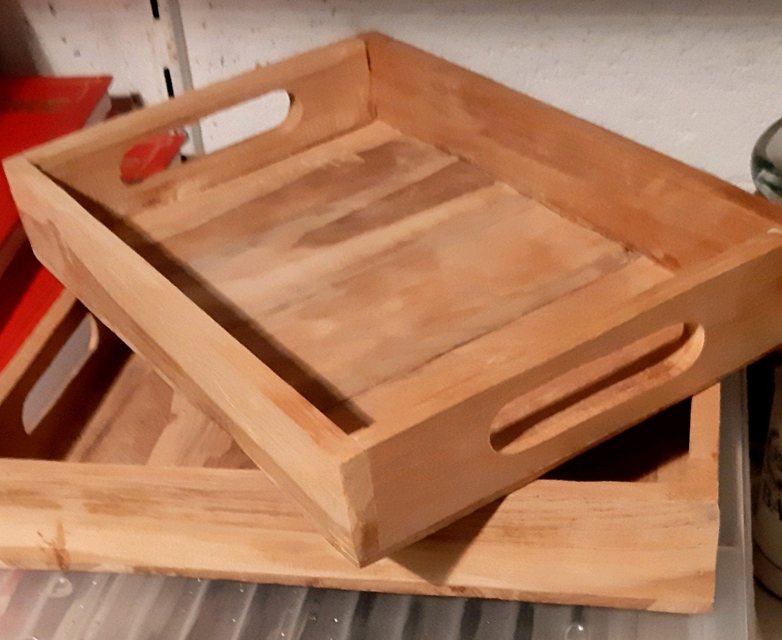 2 kleine houten dienbladen, Huis en Inrichting, Nieuw, Ophalen of Verzenden, Rechthoekig, Serveerplateau