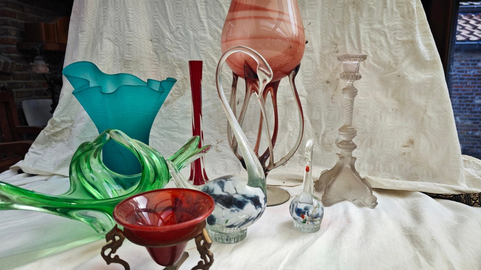 Partij vintage art glass / sierglas – vazen, schalen en glaz, Antiek en Kunst, Ophalen