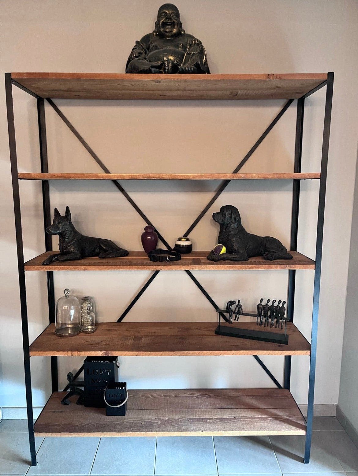 Industriële kast metaal met eiken planken - 200x150x40 cm, Ophalen, Met plank(en), Gebruikt, 200 cm of meer