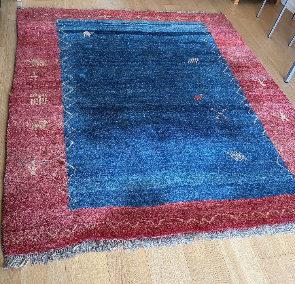Uniek Gabbeh tapijt 200 x 240 cm, Ophalen, Blauw, 200 cm of meer, Zo goed als nieuw