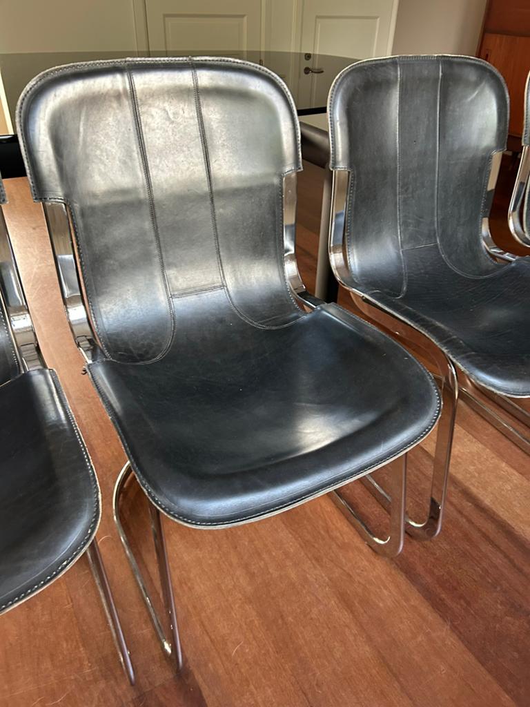 6 vintage Willy Rizzo stoelen voor eettafel, Huis en Inrichting, Ophalen, Zwart, Vintage, Zo goed als nieuw