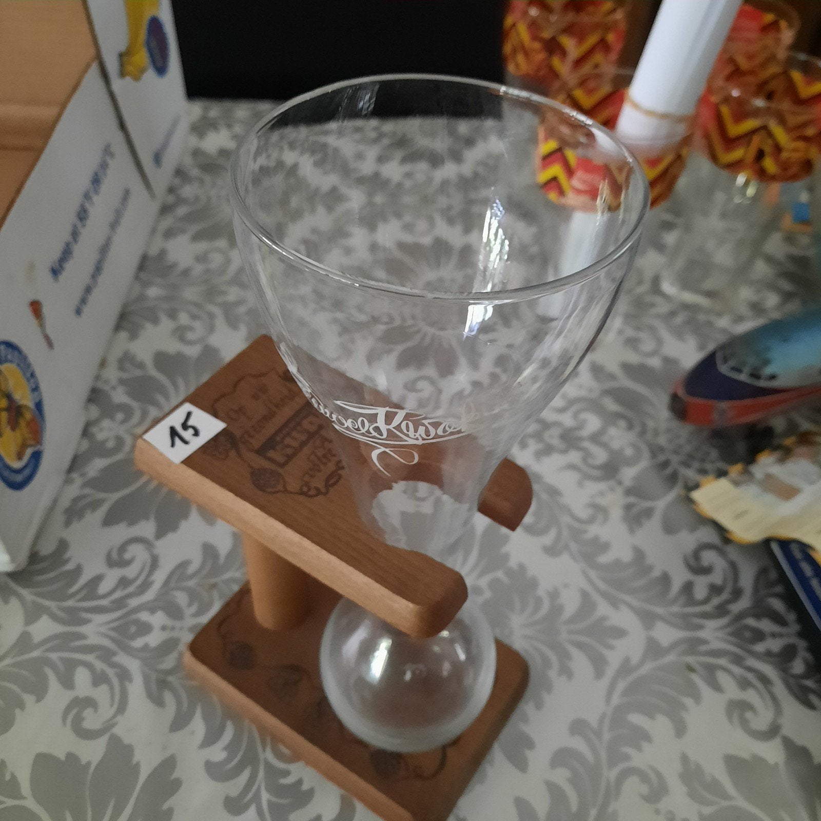 Kwak glas . In donker houten houder  ( zeldzaam ) m, Ophalen of Verzenden