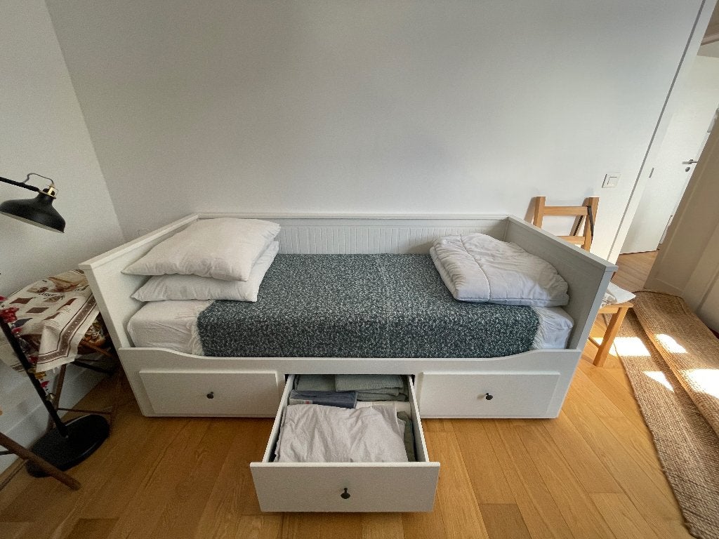 Lit banquette extensible IKEA HEMNES + 2 matelas AFJÄLL, Maison & Meubles, 90 cm, 210 cm, Comme neuf, Enlèvement