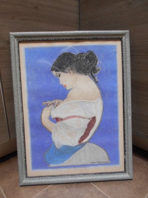 Mooie potlood-krijt tekening - ChanteBrise 1960, Ophalen, Gebruikt, Tekening