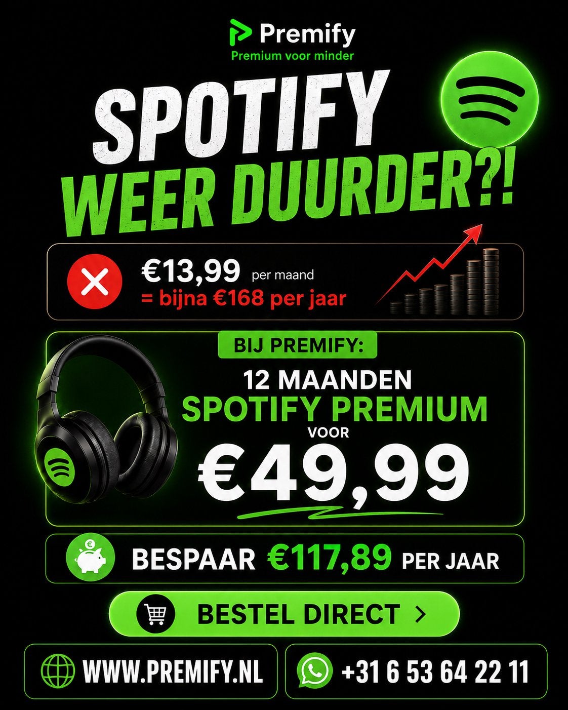 Spotify premium  12 maanden  49,99, Tickets en Kaartjes