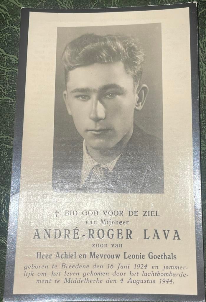 BP oorlog André-Roger Lava, Verzamelen, Bidprentjes en Rouwkaarten, Ophalen of Verzenden