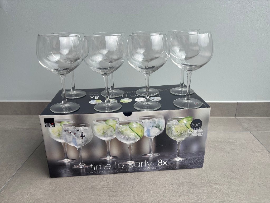 NIEUW Gin Tonic glazen: 8 stuks met doos - Royal Leerdam, Ophalen, Nieuw, Overige typen