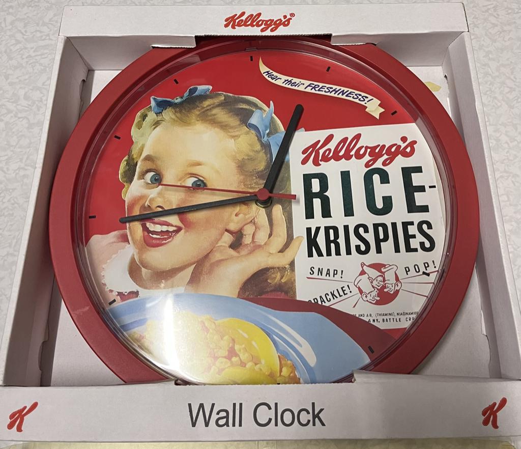 Kellogg's Wall Clock / klok Rice Krispies., Ophalen of Verzenden, Zo goed als nieuw, Analoog, Wandklok