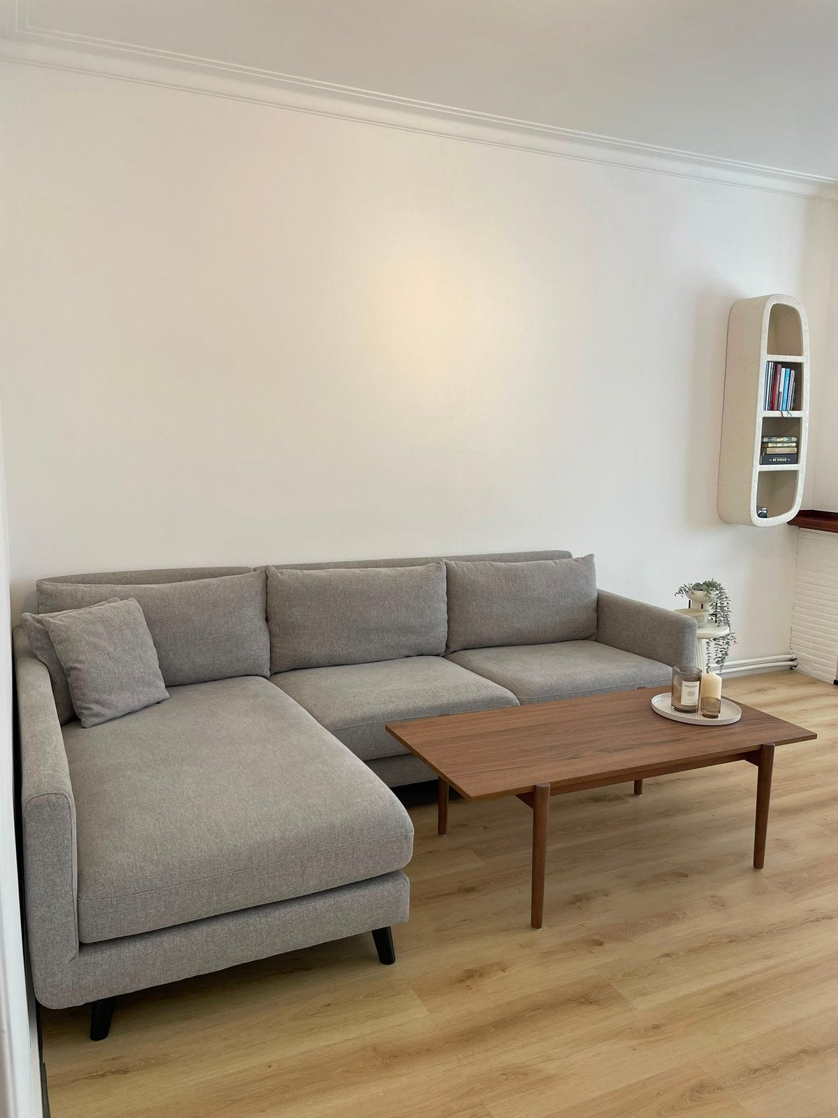 Grijze L-zetel, Huis en Inrichting, Zetels | Zetels, Ophalen, 250 tot 300 cm, Hoekbank, Driepersoons