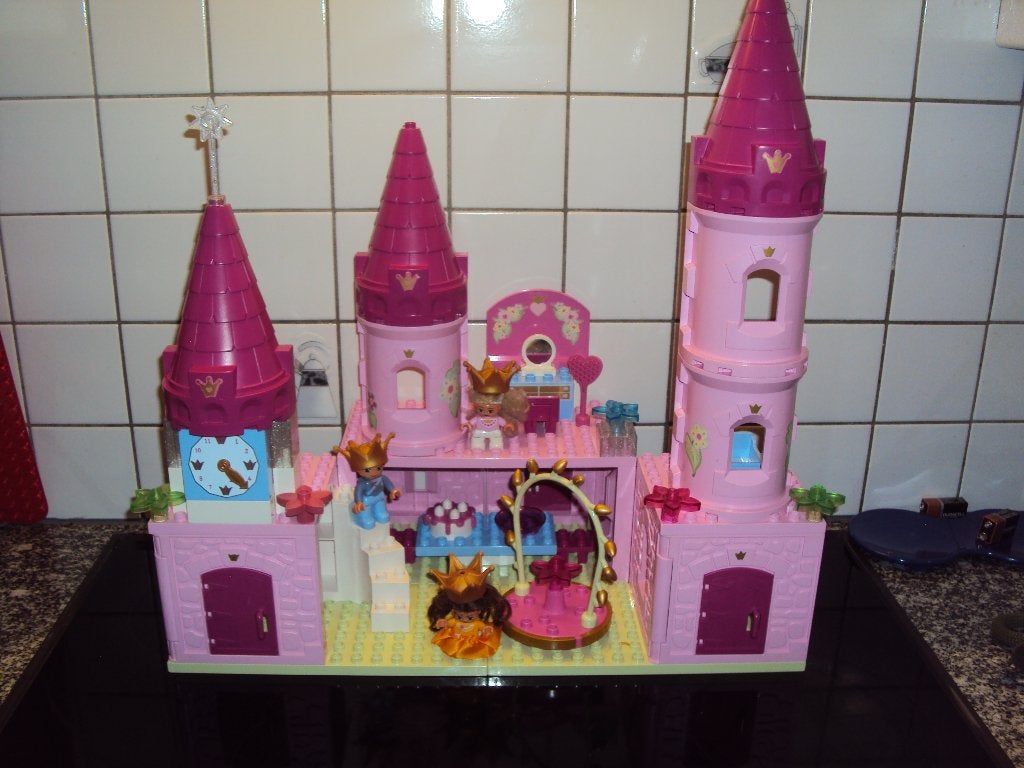 Duplo,groot roos prinsessenkasteel met prinsessen, prins...., Ophalen of Verzenden, Duplo